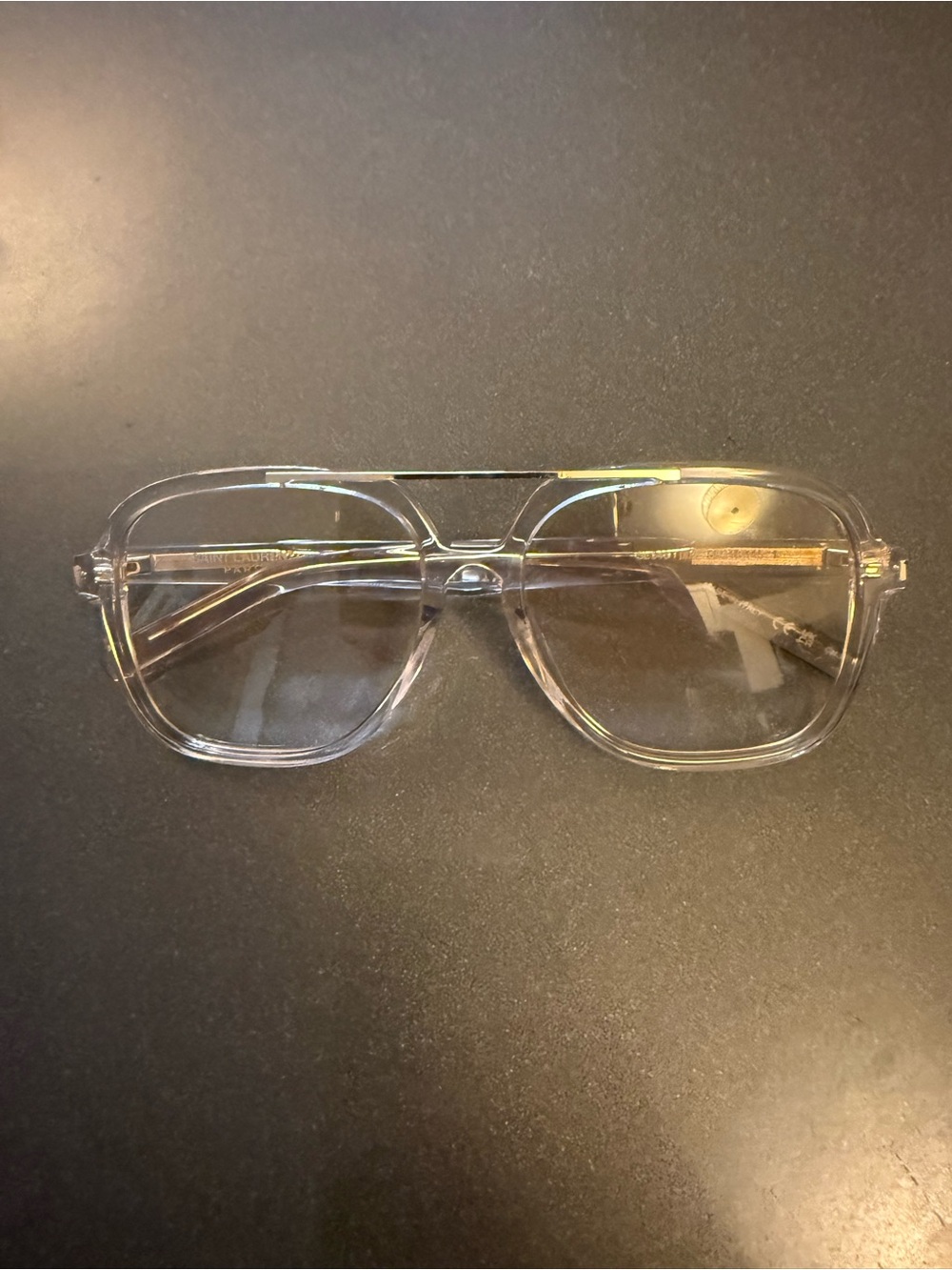 Saint Laurent Clear Aviator Sunglasses with Subtle Gold Detail
